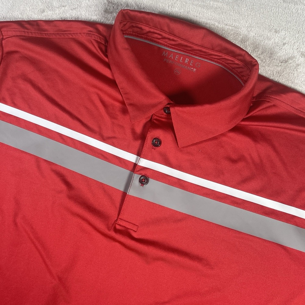 Maelreg Performance Polo Shirt Men's 2XL Red Colorblock Lightweight Golf UPF